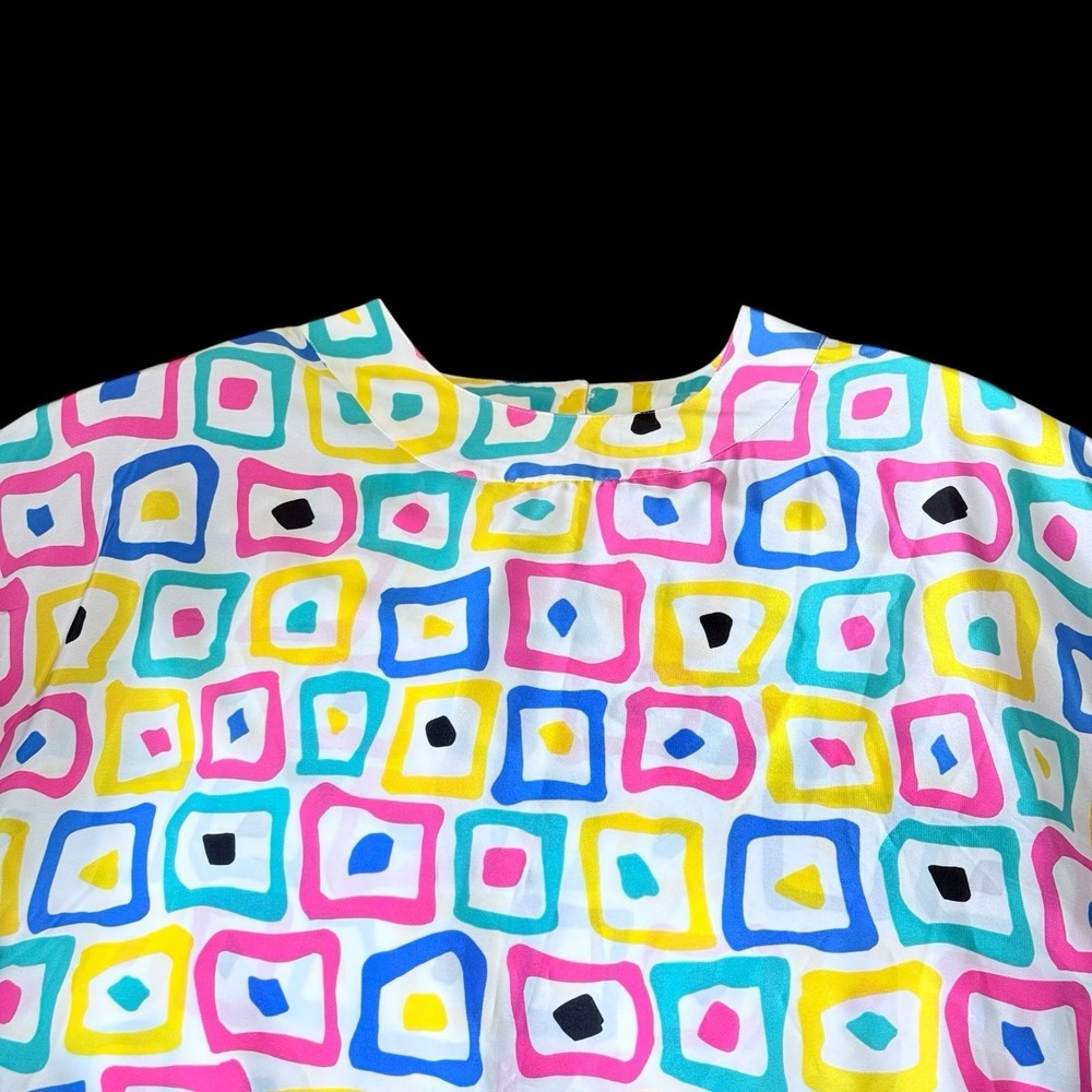 Vtg 80s Women's Josephine Woman 20w Colorful Geometric Print Short Sleeve Top
